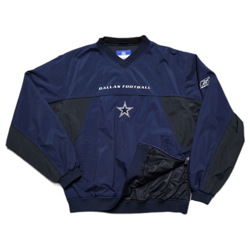 Vintage NFL Dallas Cowboys Windbreaker Pullover Mens L Reebok Onfield Navy
